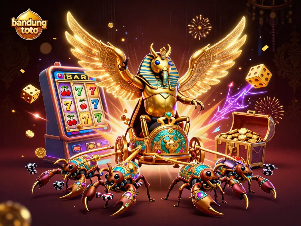 Join the excitement at bandung toto with a vibrant casino scene featuring slot machines and poker chips.