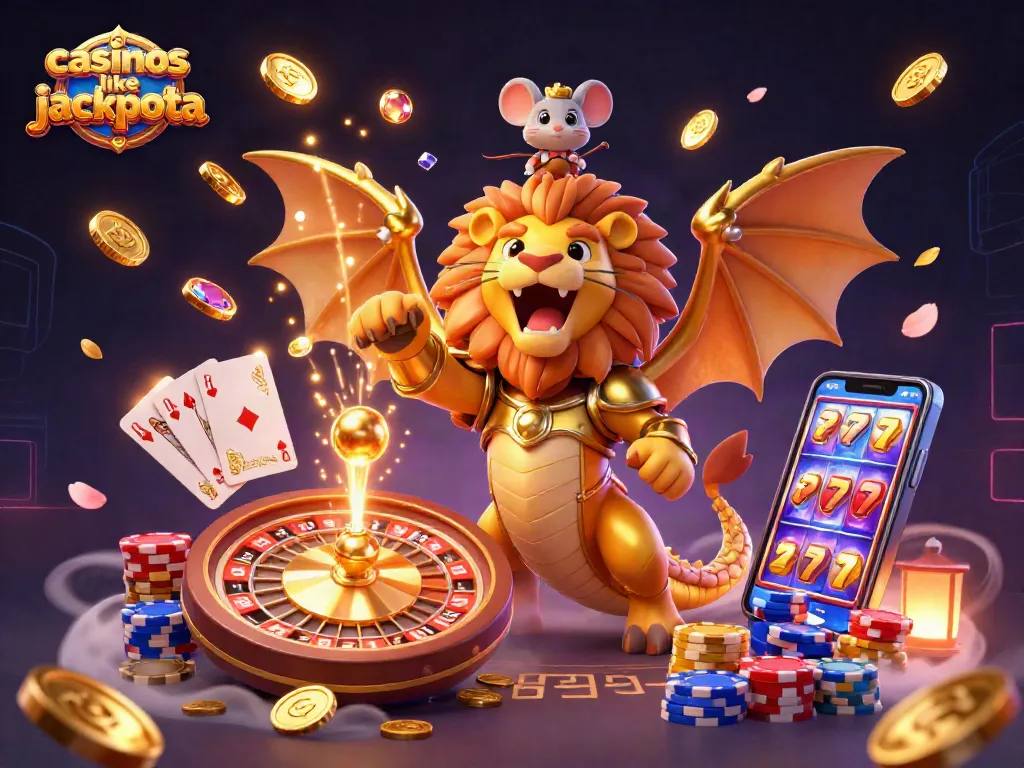 Engage with casinos like jackpota in this vibrant 3D scene filled with golden coins, roulette wheels, and poker chips.