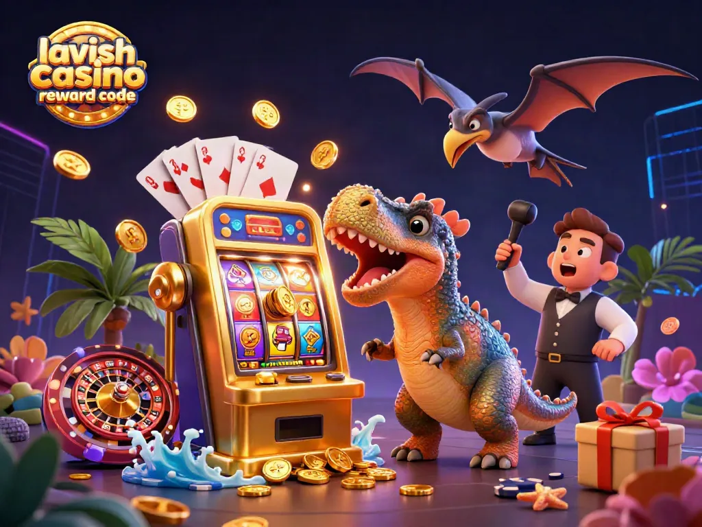 Engage with Lavish Luck Casino reward code through a vibrant 3D slot scene showcasing a jackpot win.
