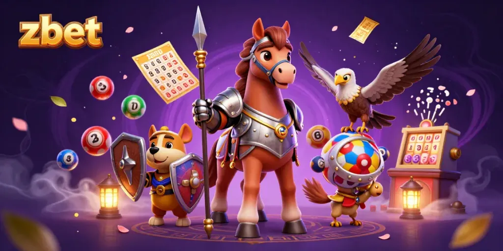 Play thrilling games at zbet as knights and creatures engage in a vibrant casino adventure.