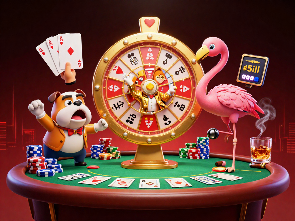 Ilustrasi 3D kartun menampilkan rajabandot alternatif dengan elemen permainan kasino yang menarik.