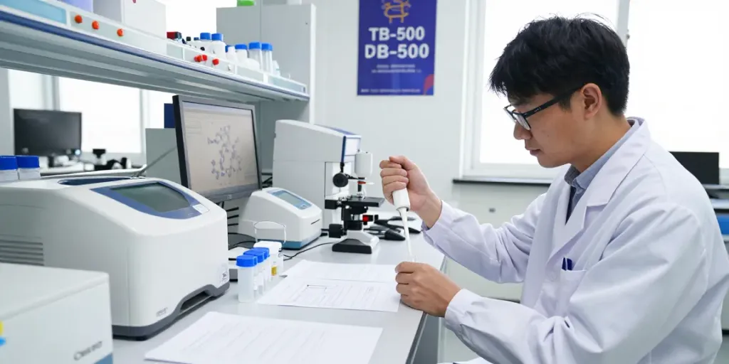 TB-500 peptide for sale being prepared in a laboratory setting, showcasing scientific research precision.