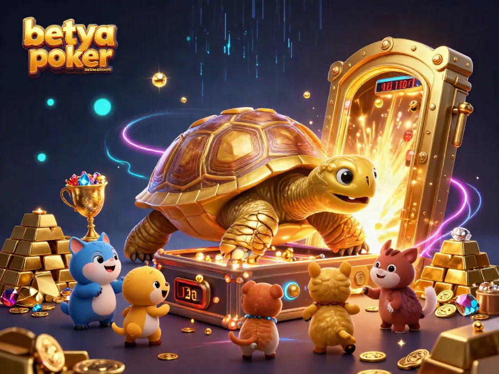Experience excitement at betya poker casino en ligne with colorful characters playing poker amidst dazzling treasures.