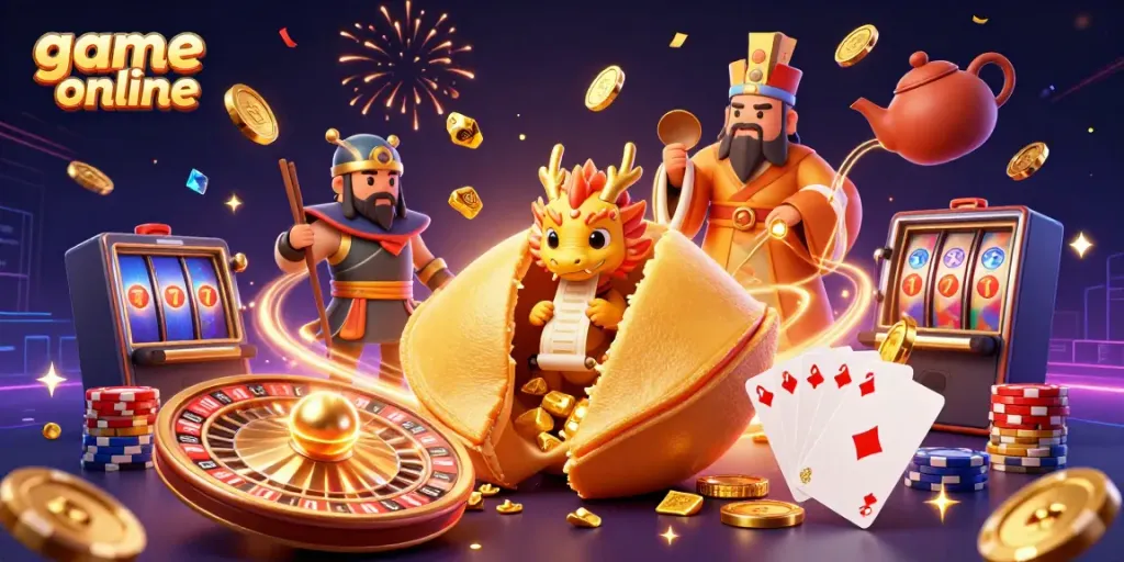 Experience thrilling gameplay with a packed scene featuring unique game online elements, coins, and fortune symbols.