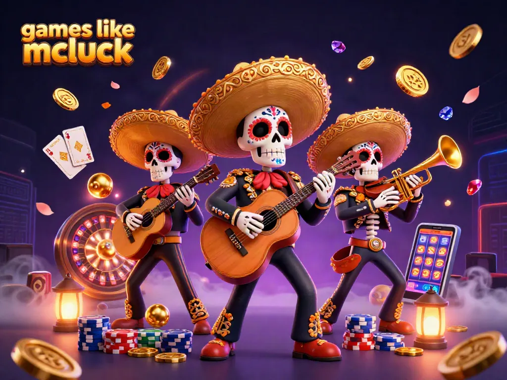 Win big with games like mcluck in a vibrant, illustrated casino scene showcasing lucky charms and festive themes.