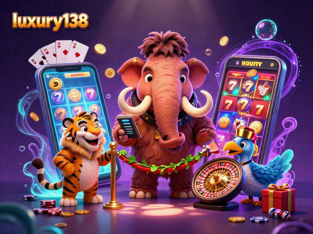 Luxury138 menghadirkan suasana kasino penuh warna dengan mammoth, harimau, dan burung dodo.