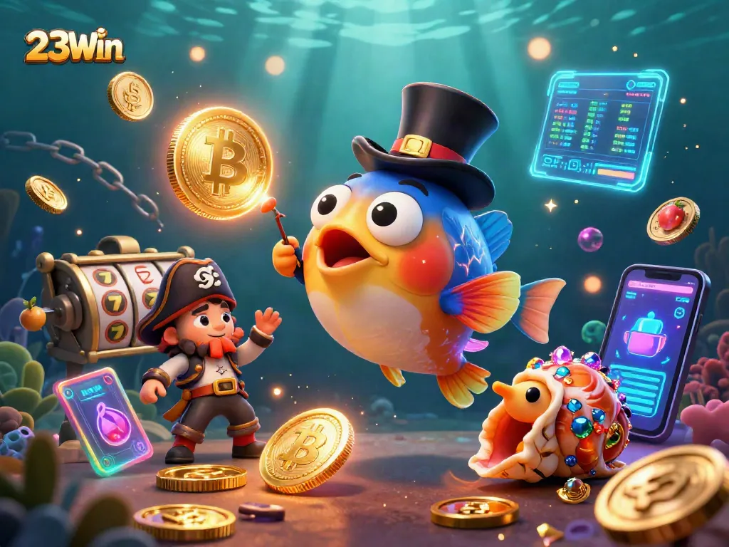 Spin jackpot reels with 23Win characters while winning golden coins and crypto rewards.