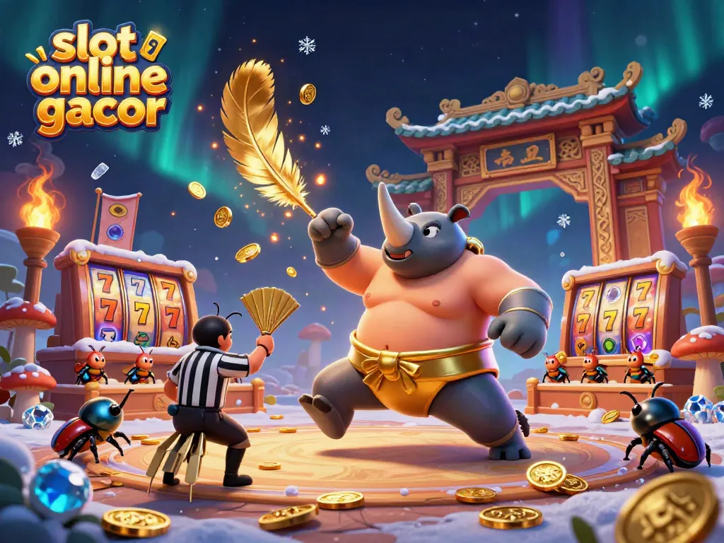 Experience slot online gacor excitement as a beetle champion performs in a vibrant casino arena.