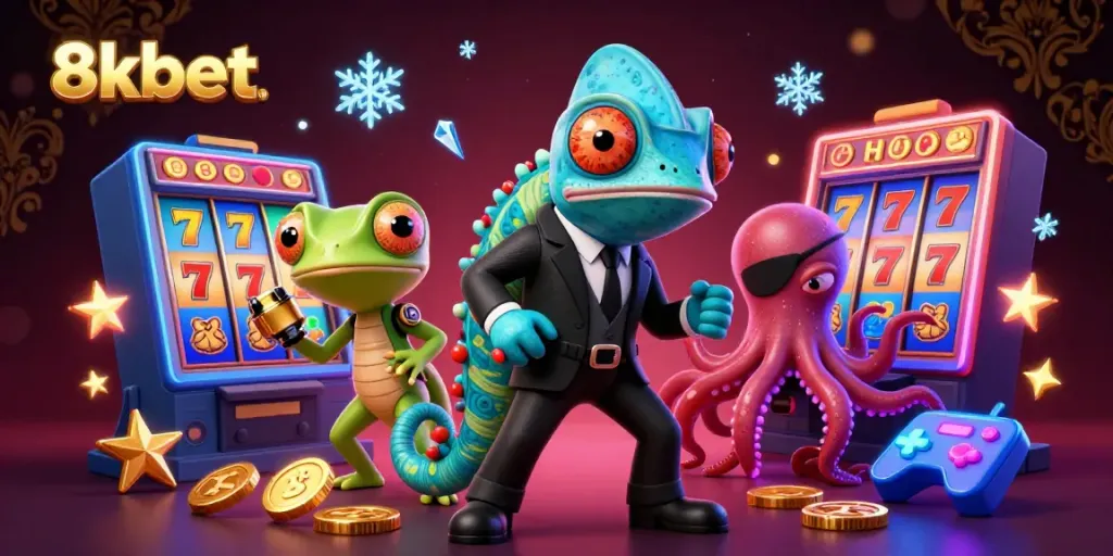Experience thrilling gaming adventures with 8xbet's vibrant slot machines and colorful characters.
