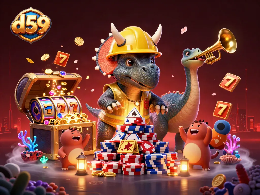 Build winning strategies with d59 in this vibrant illustration of a triceratops and friends.