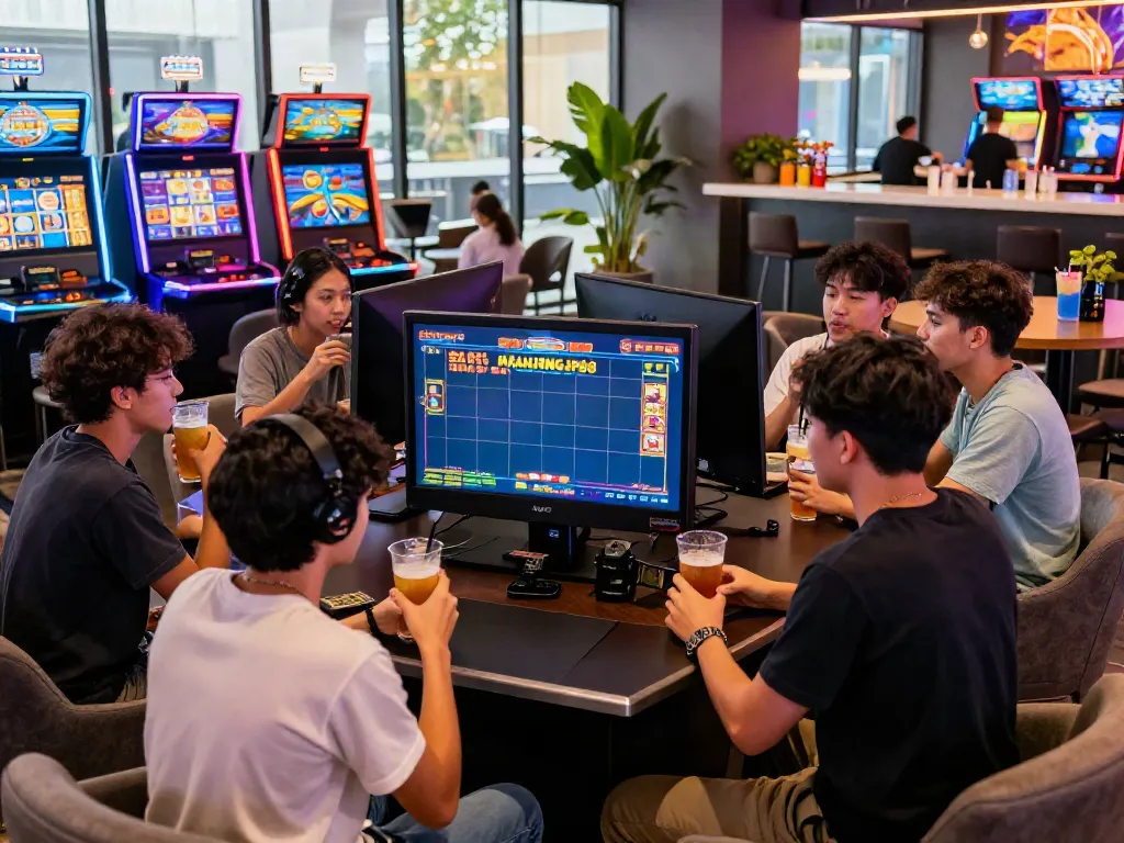 Dynamic gaming scene featuring Slot MAHJONGJP88 with players enjoying a vibrant casino atmosphere.