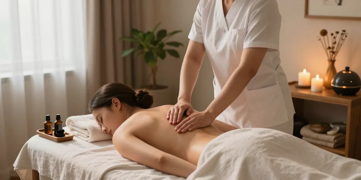 양주출장안마 therapy session in serene spa setting with candles and plants