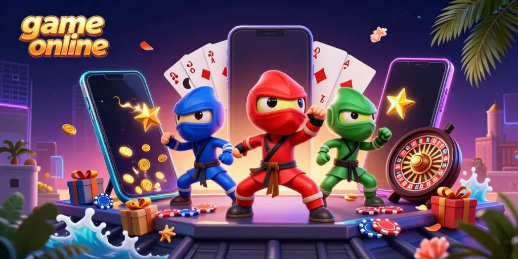 Experience game online excitement with a ninja chameleon team amidst dynamic casino elements.