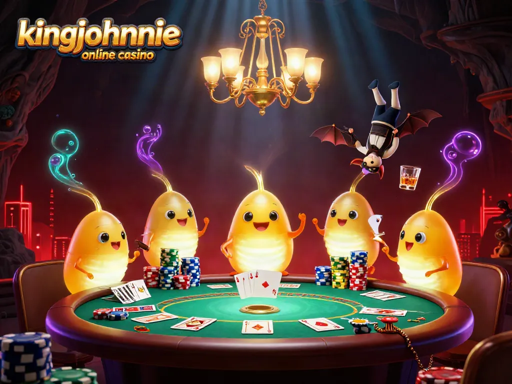 Experience the thrilling atmosphere of kingjohnnie online casino with bioluminescent glowworms illuminating the action.