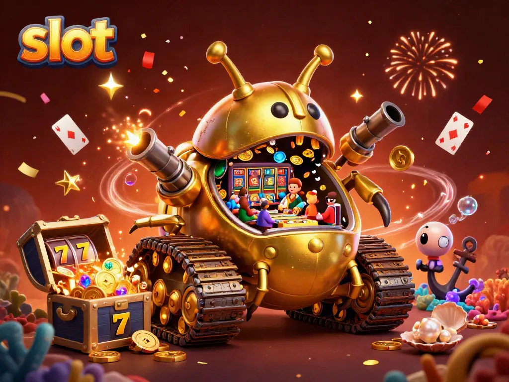 Experience the excitement of slot machines with a whimsical 3D illustration of a casino beetle tank.