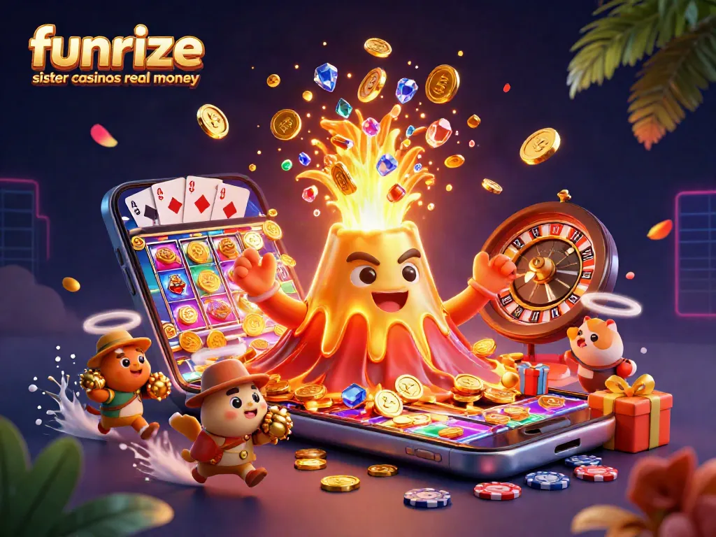 Explore funrize sister casinos real money opportunities with an exciting treasure hunt illustration.
