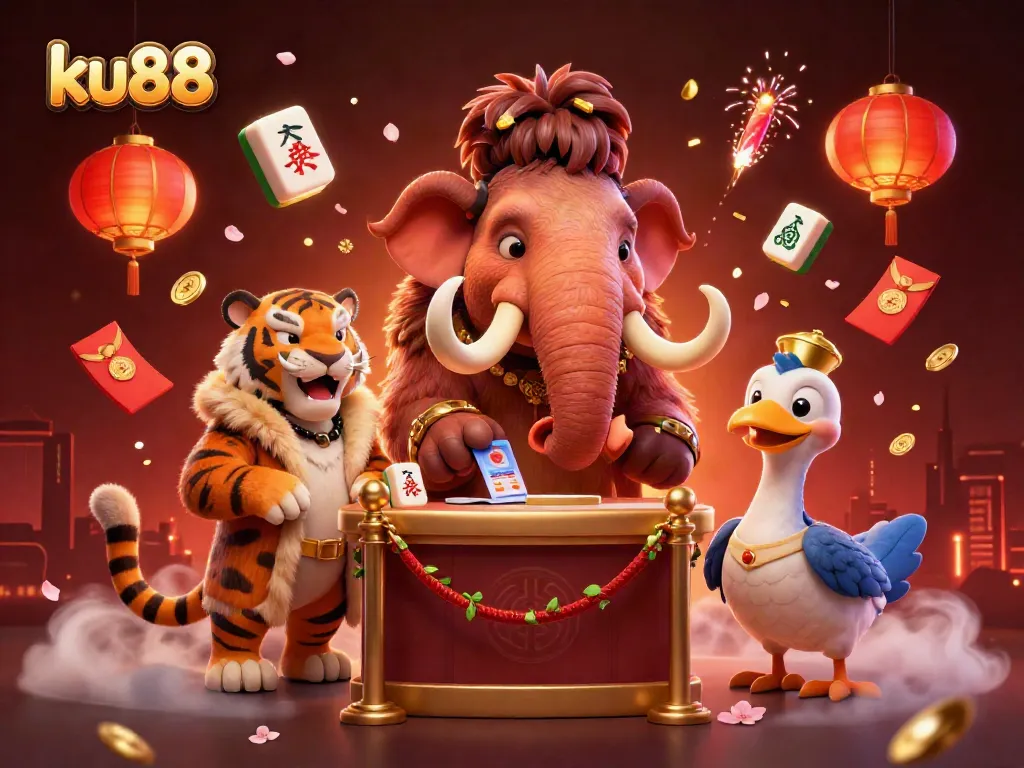 Experience the excitement of ku88 casino with vibrant 3D characters and festive casino elements.