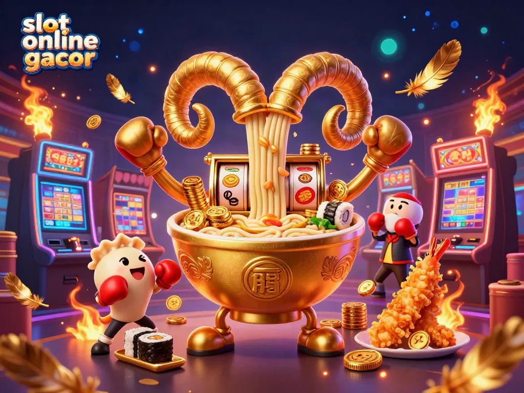 Experience the excitement of slot online gacor with a vibrant 3D casino illustration featuring dynamic characters and game elements.