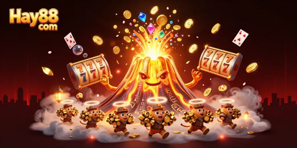 Join the excitement at Hay88 com with a triumphant volcano erupting coins for lucky players.