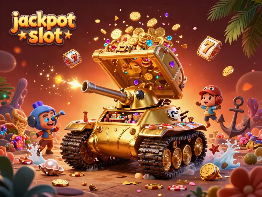 Win big with jackpot slot in an exciting casino scene bursting with colorful game elements.
