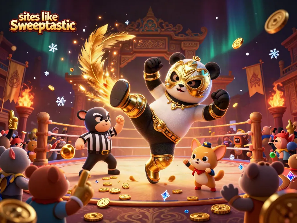 Experience the thrill at sites like sweeptastic with a vibrant 3D scene of a spectacular wrestling showdown.