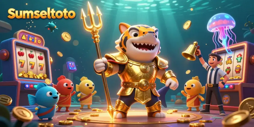 Experience the excitement of sumseltoto in an underwater casino with vibrant characters and gaming elements.