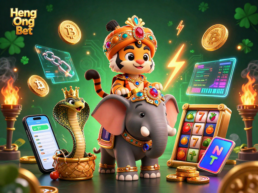 Experience thrilling gameplay at Heng Ong Bet with vibrant 3D cartoon elements and crypto themes in an exciting casino scene.