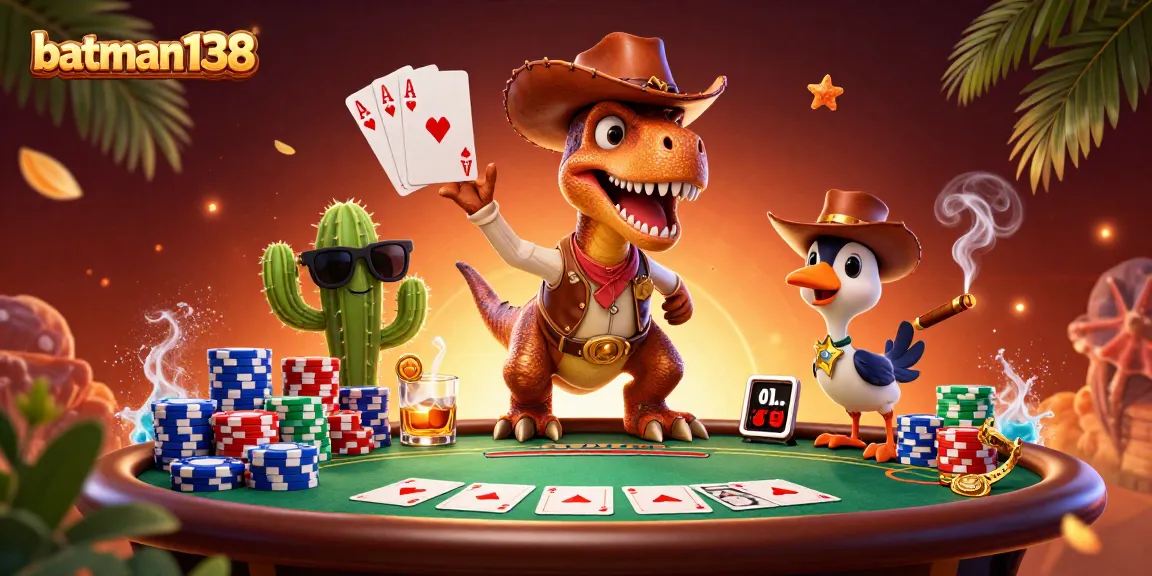 Experience thrilling gaming action with batman138 as cartoon characters gather around a poker table.