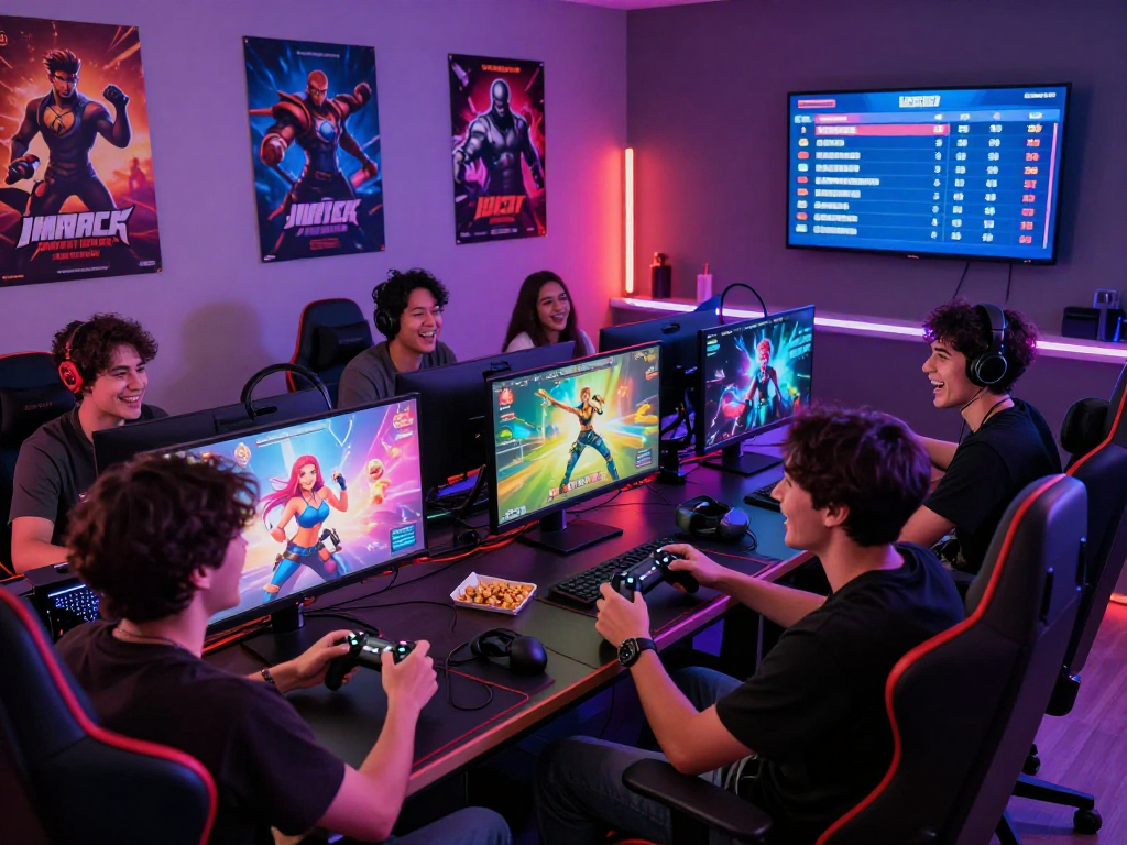 Group enjoying a vibrant gaming session featuring popular porn games, showcasing engaging gameplay and a lively atmosphere.