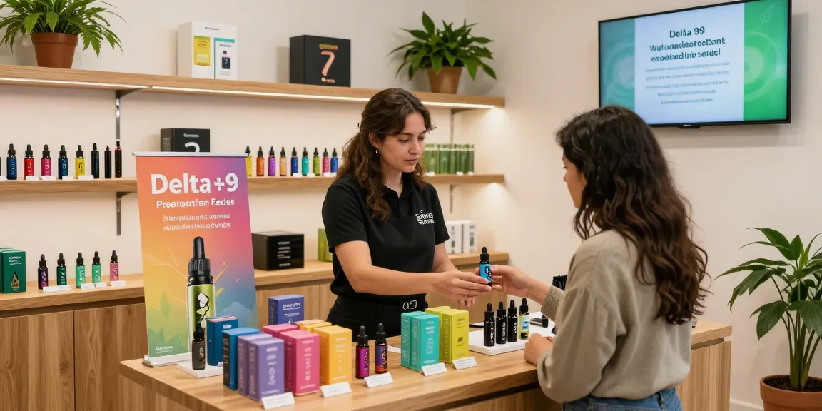 Explore what is delta 9 in a vibrant cannabis retail setting, showcasing premium products and customer engagement.