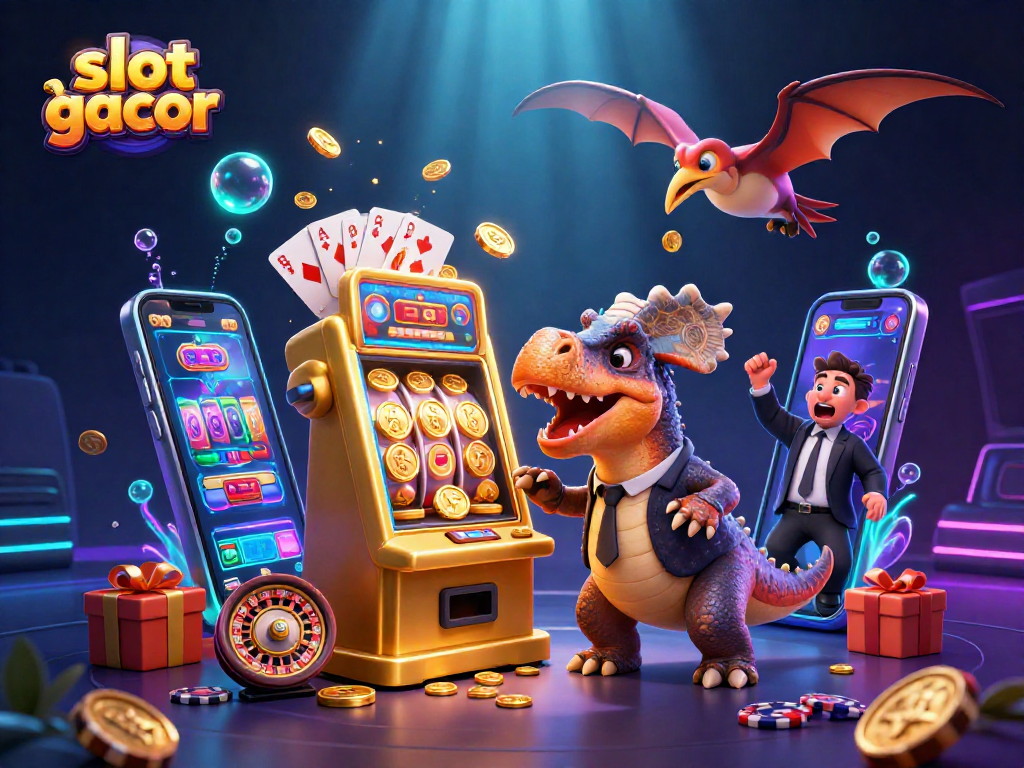 Experience slot gacor excitement as a pachycephalosaurus wins jackpot coins in this vibrant casino scene.