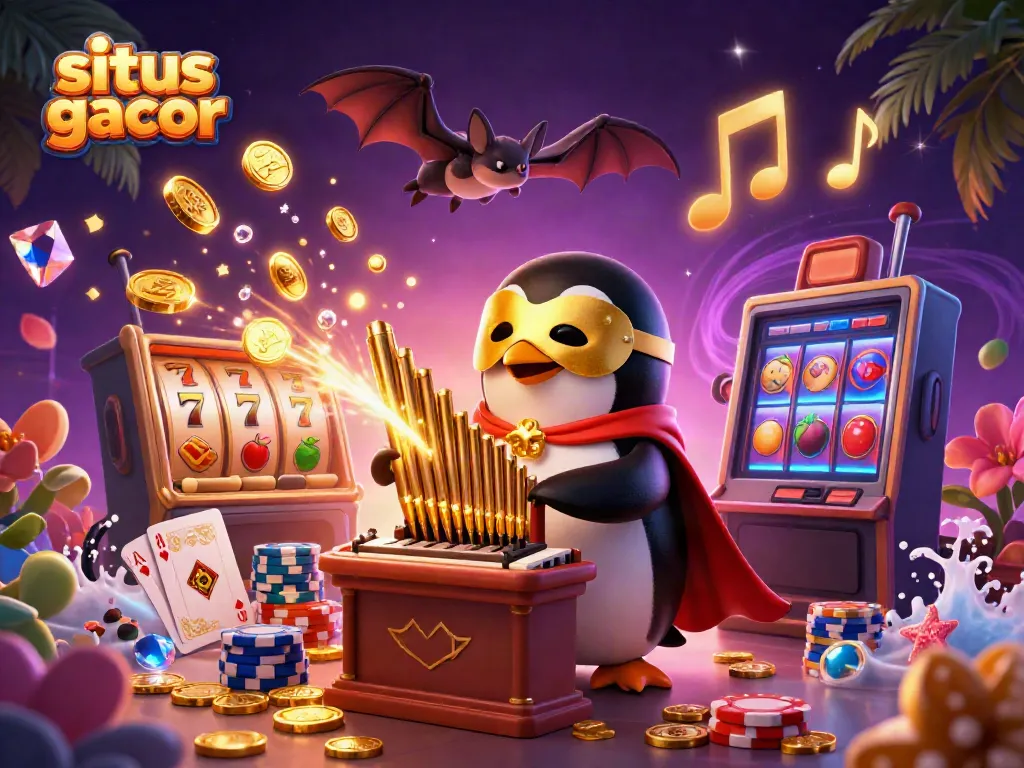 Gambarlah situs slot gacor dengan karakter penguin dan permainan slot yang menarik dan penuh keberuntungan.