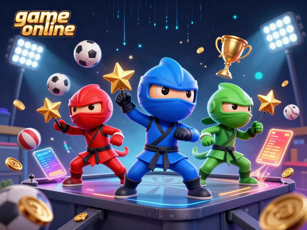 Experience thrilling game online action with chameleon ninjas amidst dynamic sports elements.