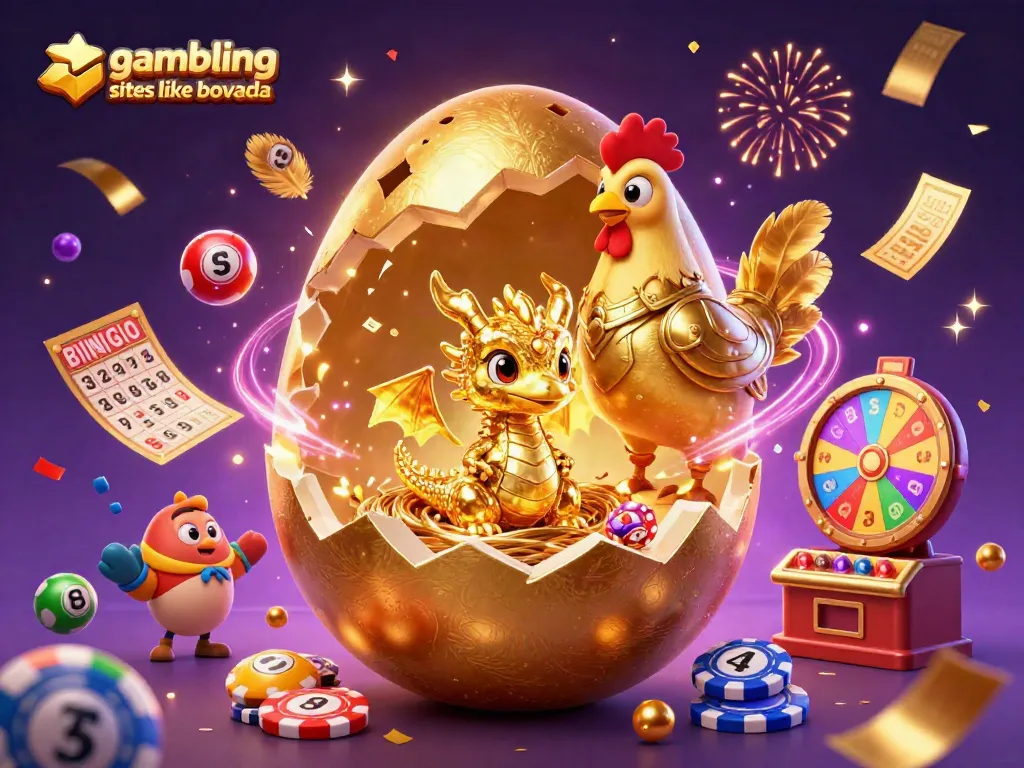 Experience gambling sites like Bovada with a vibrant scene of a golden dragon and casino elements.
