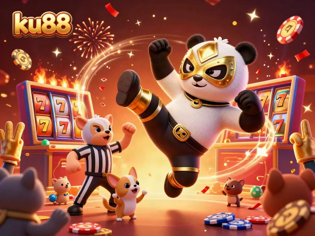 ku88 showcases an exciting slot experience with vibrant characters engaging amidst a festive atmosphere.