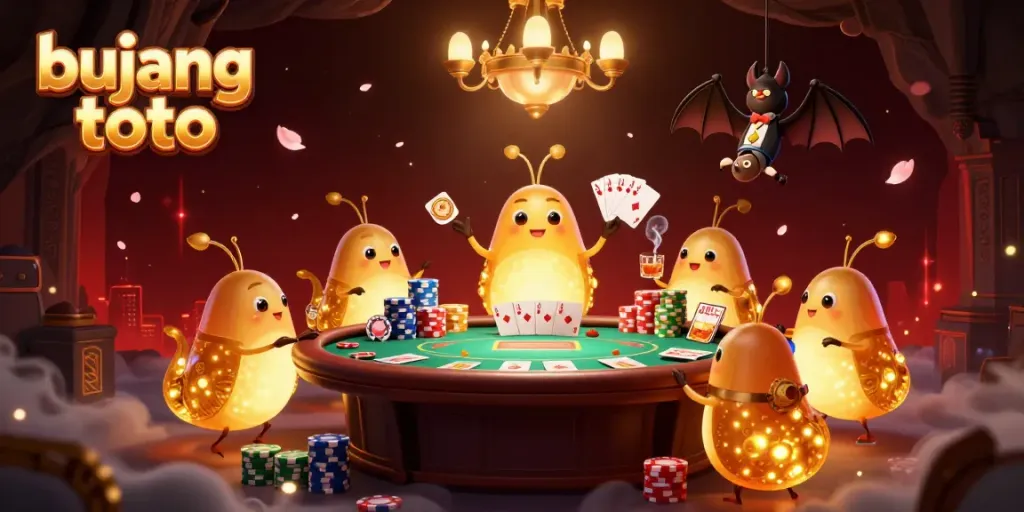 Experience bujang toto thrills in a vibrant casino lit by glowworms and a bat dealer.
