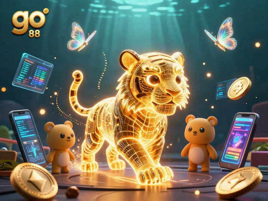 Trải nghiệm chơi game hấp dẫn tại GO88 với hình ảnh kỳ ảo của hổ vàng và tiệc tùng ánh sáng