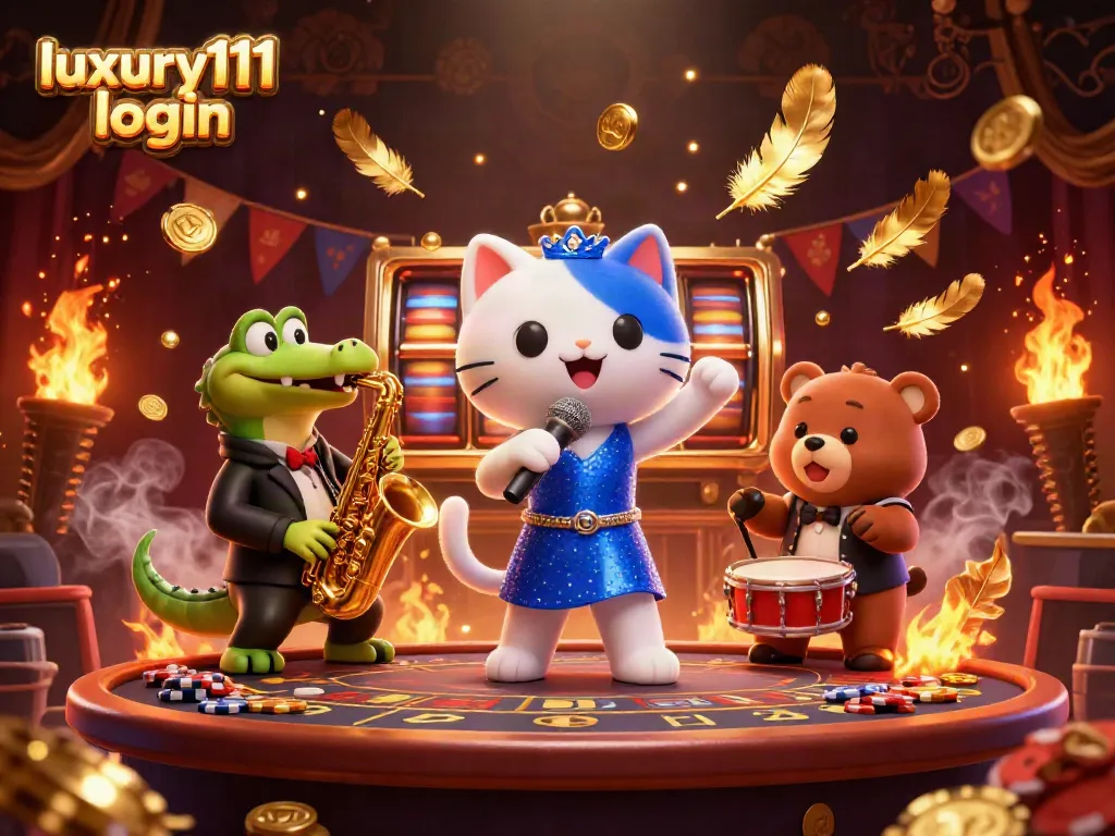 Experience the excitement of luxury111 login with a vibrant casino performance featuring characters and gaming elements.