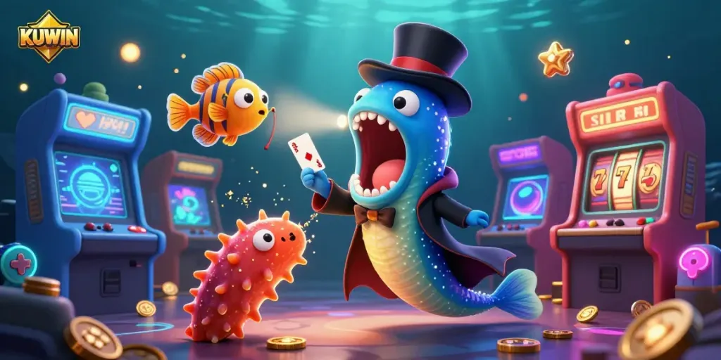 Engage with KUWIN's exciting gaming world featuring vibrant characters, 3D gaming elements, and casino thrills!